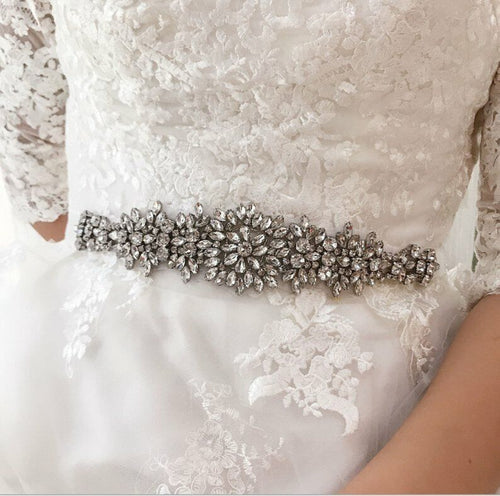 Women Wedding Bride White lace Crystal Shine Prom Cocktail party Sash Belt Tie