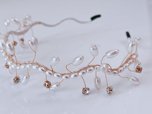 Women Bride Rice Pearl Bead Party Head Hair Band Headband Tiara Hoop Fascinator