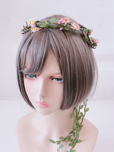 Women Greenery Daisy Leaf Pink Flower Hair Headband Crown Tiara Garland Wreath