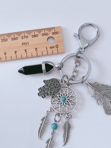 Women Bohemia BOHO Feather Dream Catcher Black Key Ring holder Keyring For Her