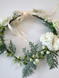 Women Girl White flower Greenery Leaf Tiara wedding Hair Headband Crown Garland