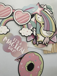 Girl Kids rainbow Unicorn pony Birthday Party Selfie Photo Booth Prop Game Sign