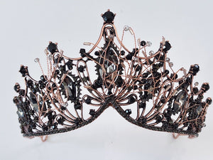 Women Retro Black Crystal Bronze Ice Halloween Party Hair Headband Crown Tiara