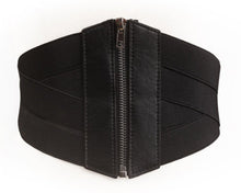 Women Black Retro Party Waist Elastic Wide Corset Belt band Tie up Zip Wrap