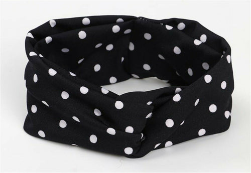 Women Girl Retro boho Polka Dots Bandana Hair Band Cross Twisted Knot Headband Black