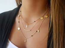 Women Girl Boho Bohemian 3 Layers Leaf Gold color Bar beads Necklace Gift her