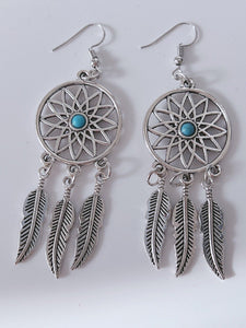 AU Women Feather Turquoise Leaf Dream Catcher Bohemian Boho Earrings Hook Drop