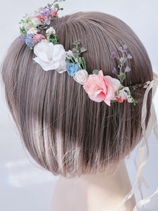Women Girl Pink White Flower Hair Halo Headband crown Garland Photography Prop