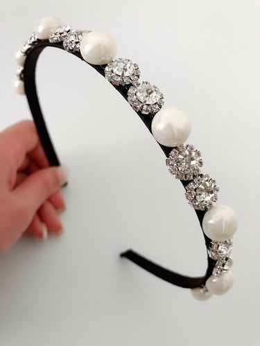 Women Lady White Pearl Crystal Bling Party Hair head Band Headband Tiara Hoop - Air Diva Fashion