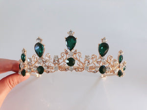 Children Kids Girls Princess Emerald Green Crystal Tiara Crown Hair Headband