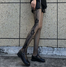 Women Gothic Black Sexy Side Rose Fishnet Net Pantyhose Line Stockings Tights