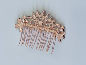 Women Rose Gold Crystal Flower Leaf Bride Hair Comb hair Jewellery Clip Pin