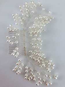 Women Prom dance headpiece Bride wedding Pearl Comb Silver hair Head accessory