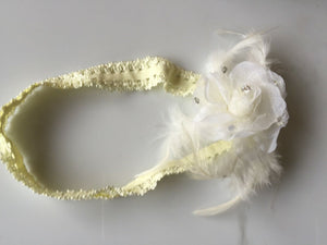 Baby Infant Girl Christening Shower Feather Flower headband Hair band prop