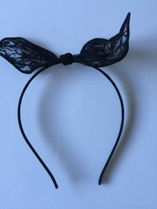 Women Girls Black wire Bunny Costume Party Rabbit Hair Ear lace Bow Headband