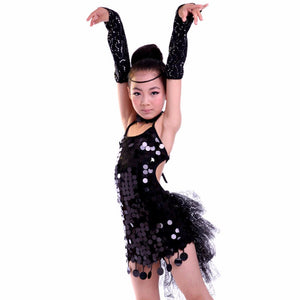 Girl Child Kids Ballet Dance Latin Jazz Tutu Costume Party black sequins Dress