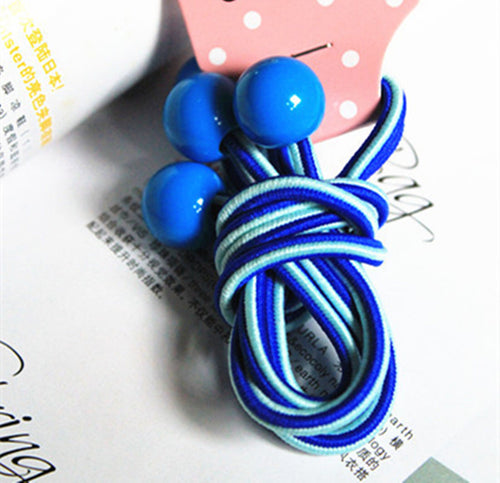 2PC Girl Kid Child School Blue Ponytail Hair bands Elastic tie with Balls Beads