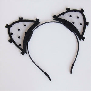 Women Girl Black Lace Dots Ear Prom hairband Costume Party Hair headband Prop