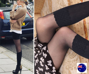 Women Sexy Fake Calf High below Knees Black Pantyhose Tights Stockings Opaques