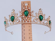 Women Retro Green Crystal Bronze Queen Party Hair Head Headband Crown Tiara