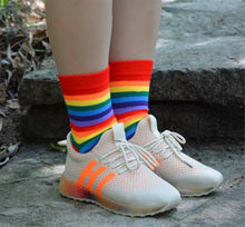 Women Mens Bright Rainbow Multi-color Colorful Stripe Short Socks AUS 7-10/37-40