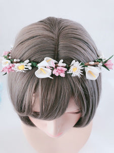 Women White Daisy Lily flower bridal Hair Headband Crown Tiara Garland Wreath