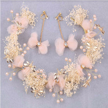 Women Pink Breath baby Wedding Bride Hair Headband Head Crown garland earrings
