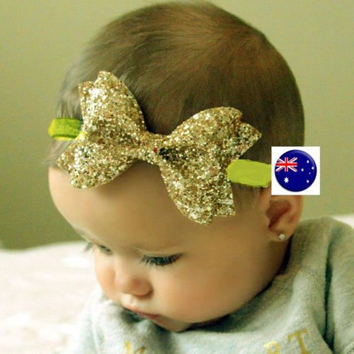 Baby Girl Kid Party Gold yellow Glitter Bow headband Hair Band Photography PROP