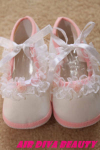 Christening White Lace flower Baby Girl first ballet Party shoes 0-6months