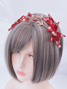 Women Dark Red Velvet Flower Party Hair Band Headband Garland Tiara Fascinator