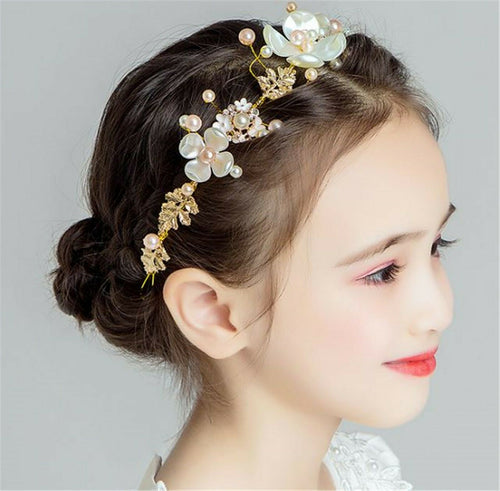 Beige White Daisy Flower Girl gold leaf Hair band Band Headband Prop Garland