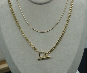 Women Gold color Titanium Plated 2 layers Chain Short Necklace