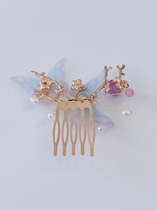 Women Girl Fancy Blue Butterfly Pearl Twig Hair Comb Clip Pin Haipin Hairpiece