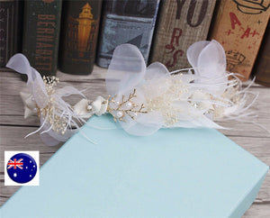 Women Lady Bride White Feather Party Race Hair Clip Fascinator Garland Headband