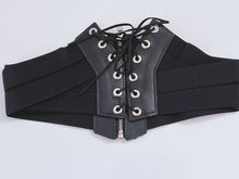 Women Black Retro Party Waist Elastic Wide Corset Belt band Tie up Zip Wrap
