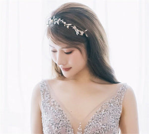 Women White Flower Leaf Bride Headband Hair Piece Ribbon Jewelry Earrings set