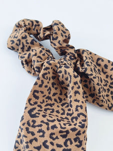 Women Girls Leopard Ribbon Bow Elastic Hair Up Tie Ponytail Scarf Scrunchies