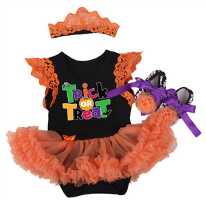Kid Girl Baby Witch Pumpkin Tutu Party Halloween Costume Romper headband SHOES