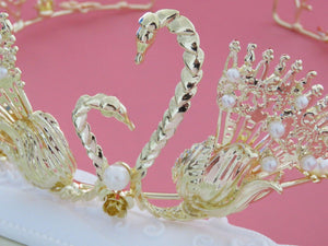 Women Girl Gold swan Wedding Bride Party Hair Headband Head Crown Tiara Prop