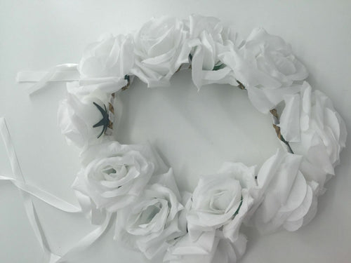 Women Lady big Flower Wedding Bride Crown hair head headband Garland PROP White garland
