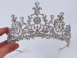 Women Wedding Bridal Crystal Silver Zircon Rhinestone High Hair Tiara Crown