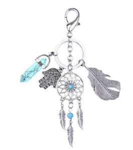 Women Bohemia BOHO Feather Dream Catcher Turquoise Key Ring holder Keyring gift