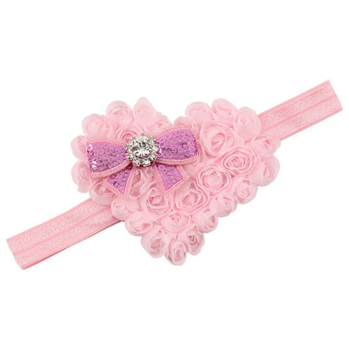 Baby Kid Child Girl Christening Shower Heart Chiffon Lace Hair Head band PROP Light BABY Pink