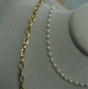 Women Chic Gold color Titanium Plated Pearl Layered Short Chain Necklace