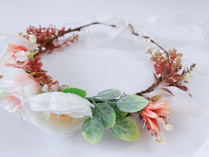 Women Beige Pink flower Girl Bride wedding Party hair Headband Garland Tiara