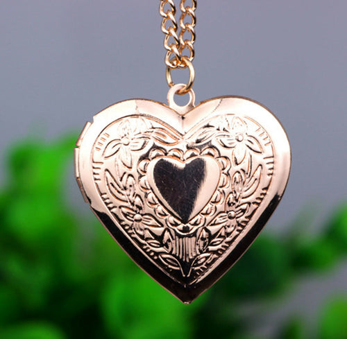 Lady Heart Shape Rose gold color Phone frame Open Locket Necklace Valentine gift