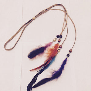 Women Girl suede leather Bohemian colorful Feather Beach hair band headband Wrap
