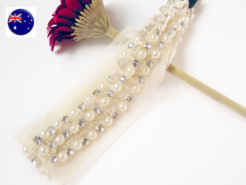 Women Bling Shine Crystal Lace Party Pearl Wedding Bride Hair head Headband