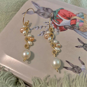 Women Elegant Handmade 14k Gold plated Natural Pearl Pink Dangle Earrings gift