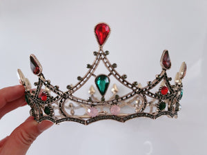 Women Retro Colorful Rhinestone Crystal Black Hair Headband Queen Crown Tiara